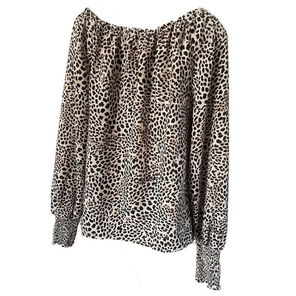Sanctuary Sunshine Womens Off the Shoulder Leopard Print Long Sleeve Blouse Top - Picture 6 of 8